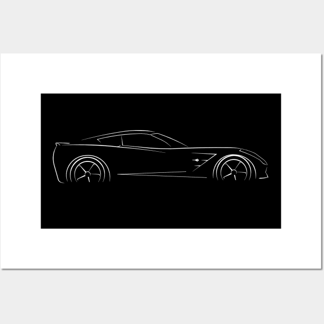 C7 Chevrolet Corvette Stingray - profile stencil, white Wall Art by mal_photography